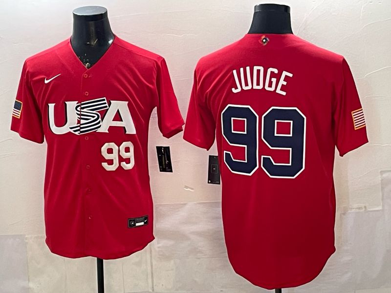Men 2026 World Cub USA #99 Judge Red Nike MLB Jersey style 005